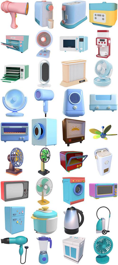 家用电器洗衣机微波炉冰箱电视厨房家电模型3d元素设计模板素材淘宝网